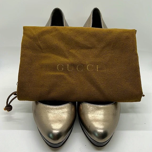 Gucci Authentic Gorgeous Metallic Nappa Silk Block Heel Shoes **Size 7** - Picture 11 of 11